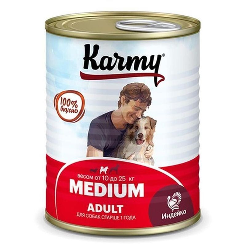 KARMY MEDIUM Adult Полнорац/консервированный корм д/взр. собак средних пород индейка 340 гр
