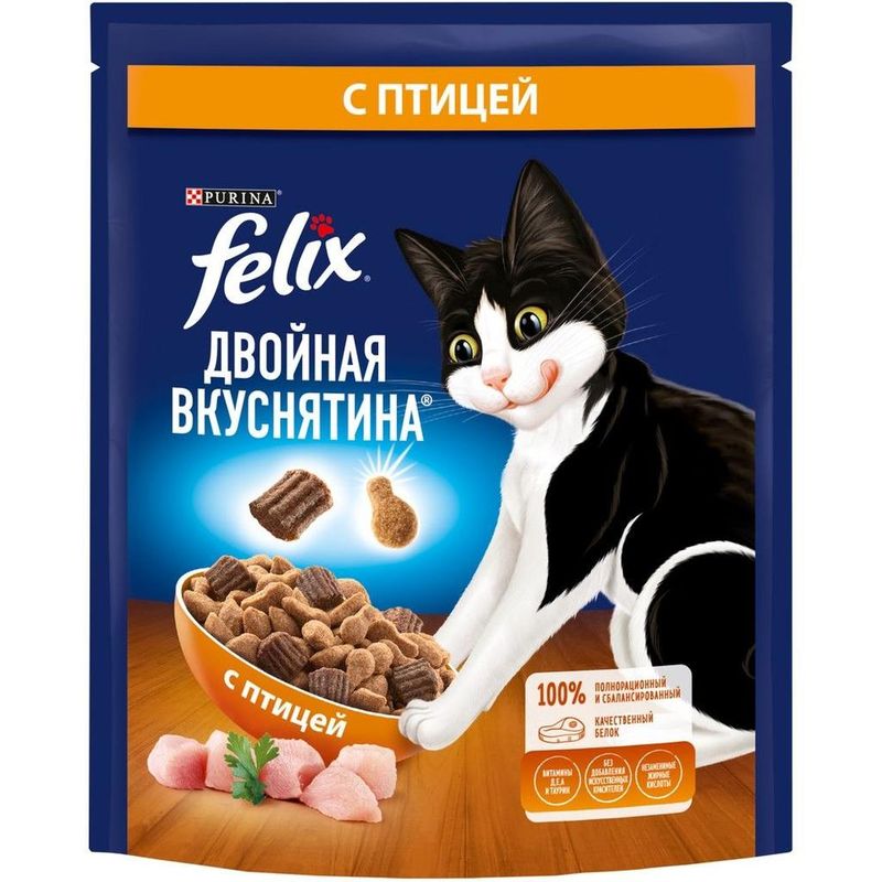 Корм сухой для взрослых кошек "Двойная вкуснятина" с птицей 1,3 кг