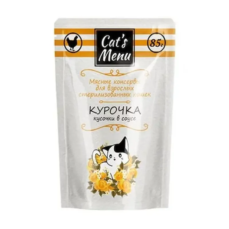 Корм консервированный д/взр. стерилизованных кошек с курочкой кусочки в соусе 85 гр