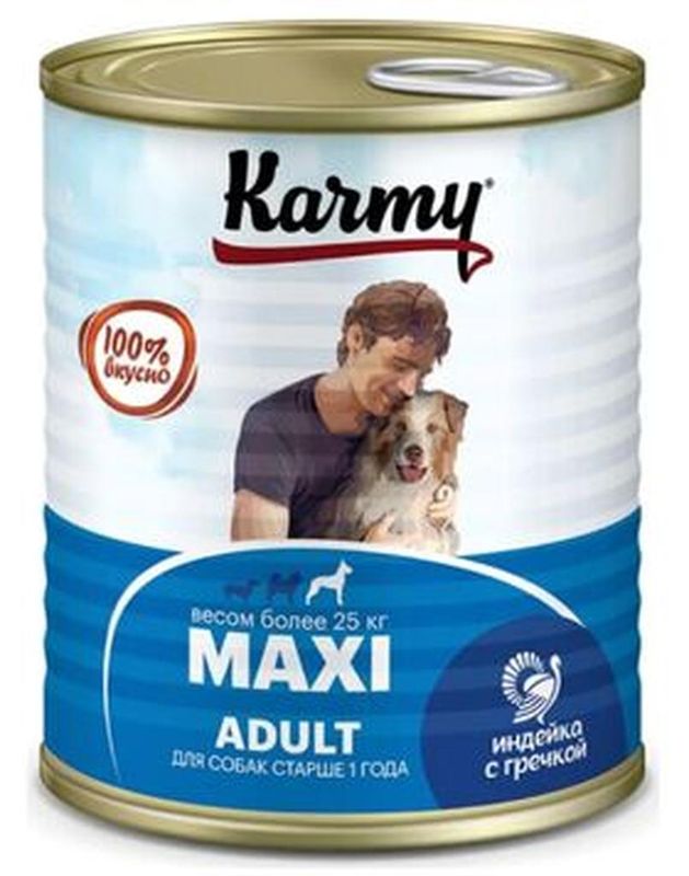 KARMY MAXI Adult Полнорац/консервированный корм д/вз.собак кр. пород индейка с гречкой 850 гр