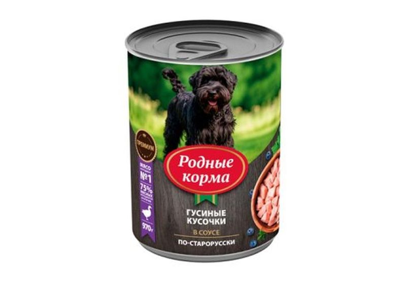 Консервированный корм для щенков "гусиные кусочки в соусе по-старорусски", банка 970 гр