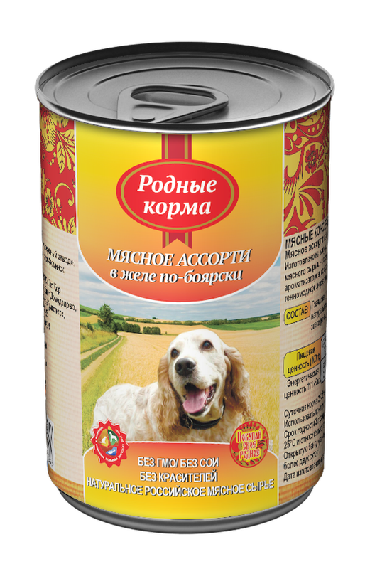 Консервированный корм для собак "Мясное ассорти в желе по-боярски", банка 970 гр