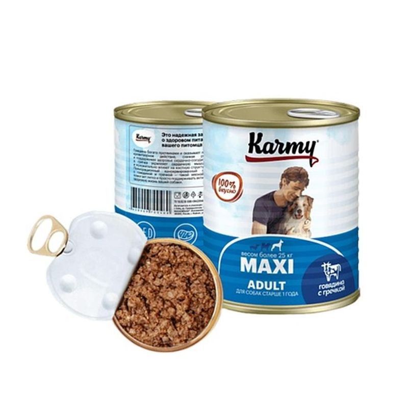 KARMY MAXI Adult Полнорац/консервированный корм д/вз.собак кр. пород говядина с гречкой 850 гр
