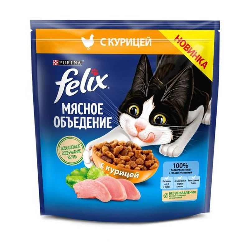 Корм сухой для взрослых кошек "Мясное объедение" с курицей 1,3 кг